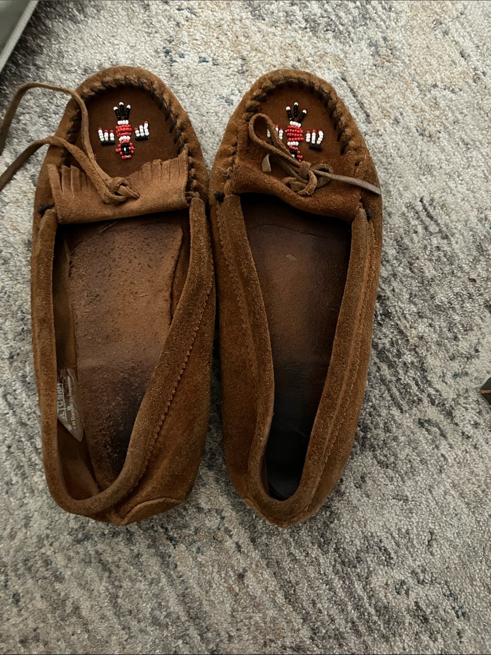 Minnetonka Women's Brown Suede Beaded Moccasins